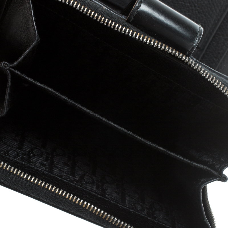 

Dior Black Leather Dice Charm Zip Compact Wallet