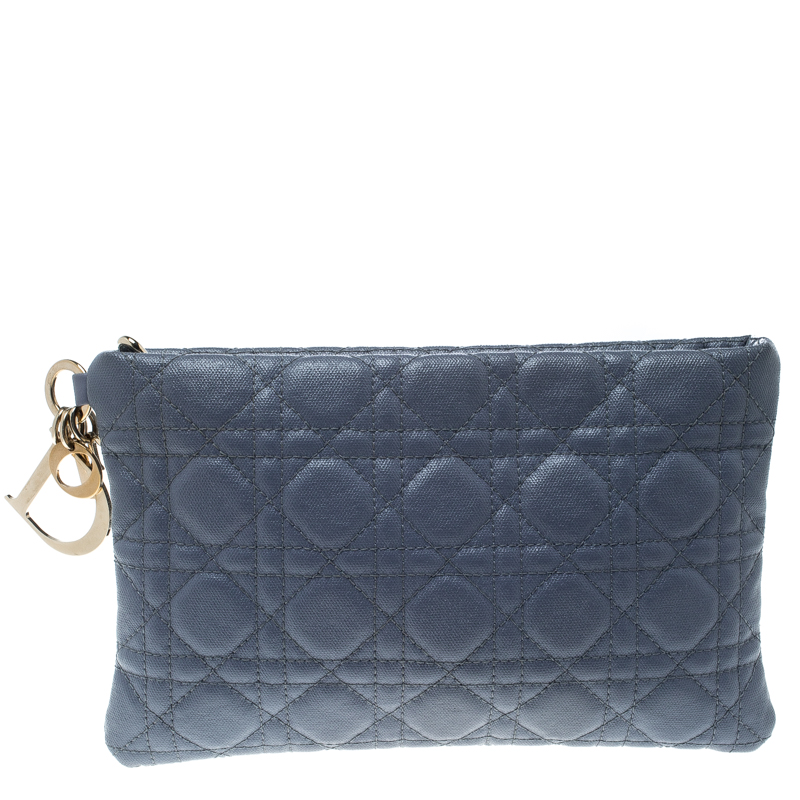 Pre Owned Dior Grey Cannage Coated Canvas Panarea Clutch
