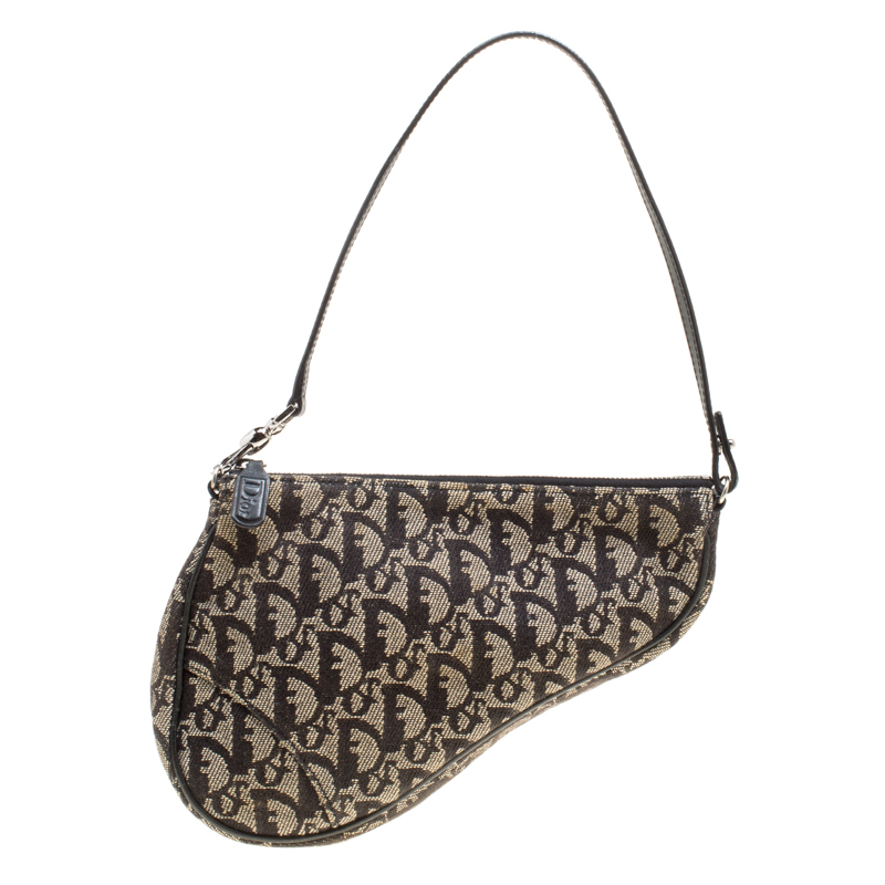 Pre Owned Dior Black Diorissimo Canvas and Leather Saddle Bag