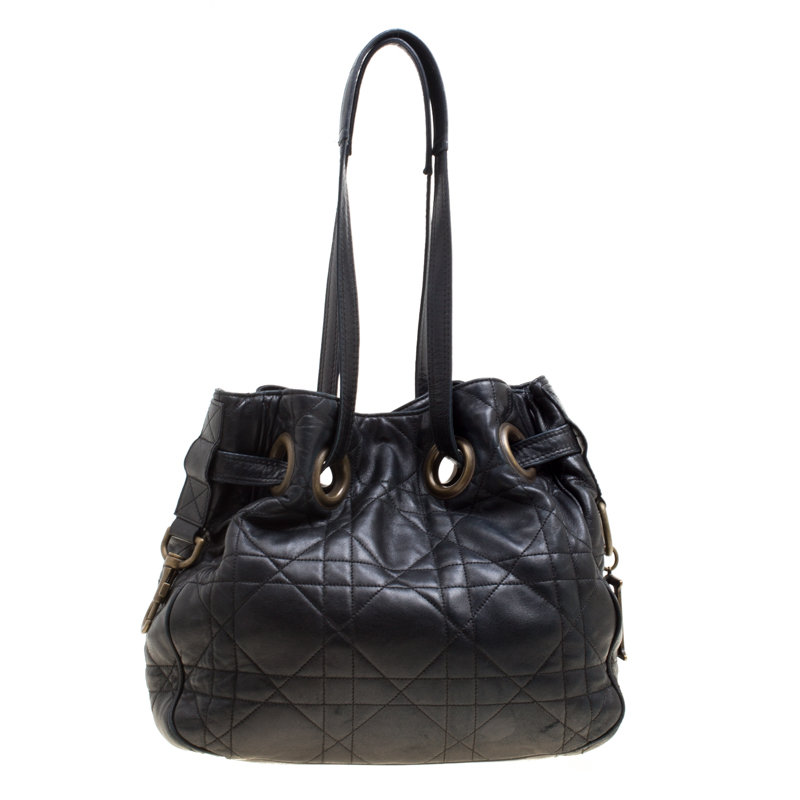 Dior Black Cannage Leather Bucket Shoulder Bag