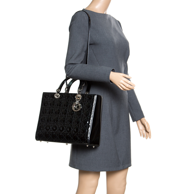 

Dior Black Patent Leather Large Lady Dior Tote