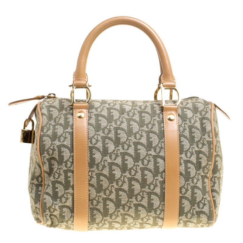 Pre Owned Dior Green/Brown Diorissimo Canvas and Leather Small Boston Bag