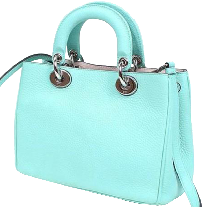 

Dior Turquoise Pebbled Leather Mini Diorissimo Tote, Blue