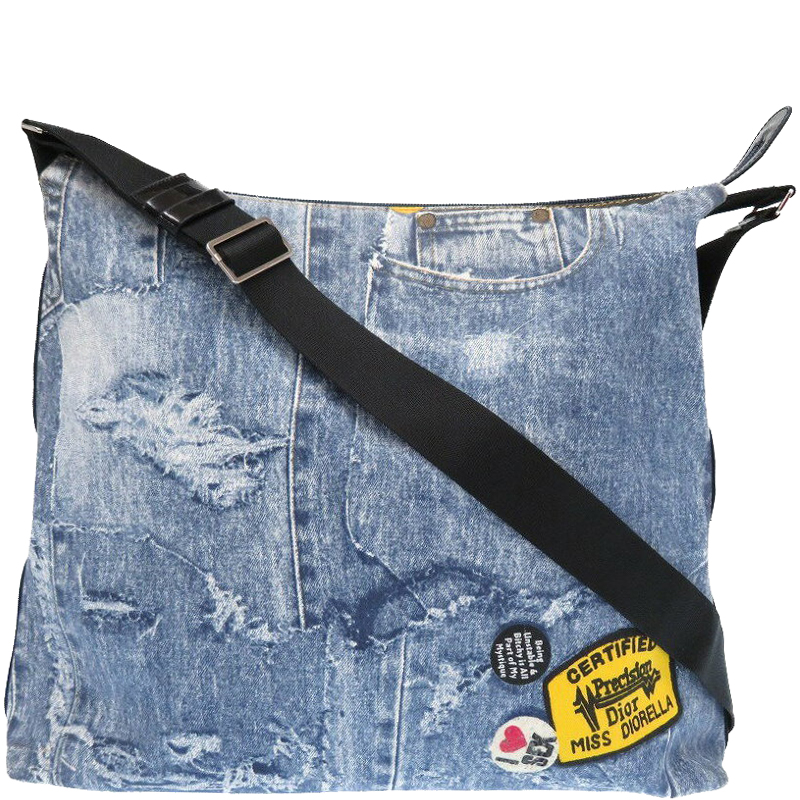 Pre Owned Dior Two Tone Denim and Canvas Miss Diorella Messenger Bag