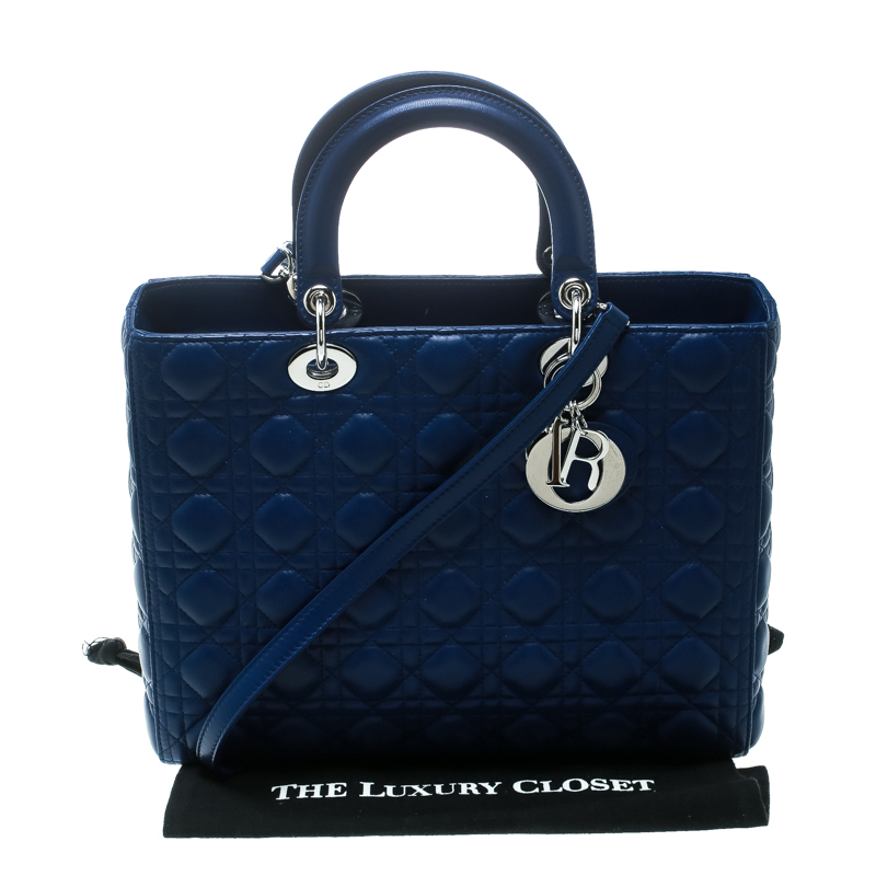 Dior Blue Leather Large Lady Top Handle Bag