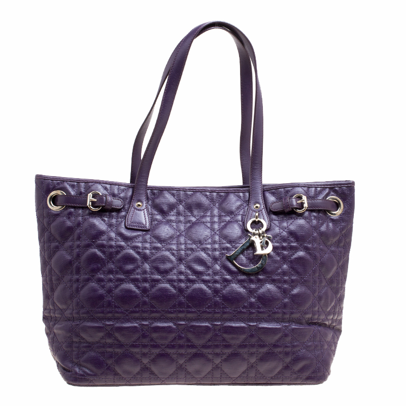 Pre Owned Dior Purple Cannage Coated Canvas Small Panarea Tote
