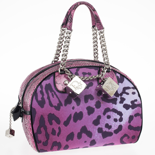 Christian Dior Animal Print, Purple Python-Trimmed Gambler Dice Bag Mini