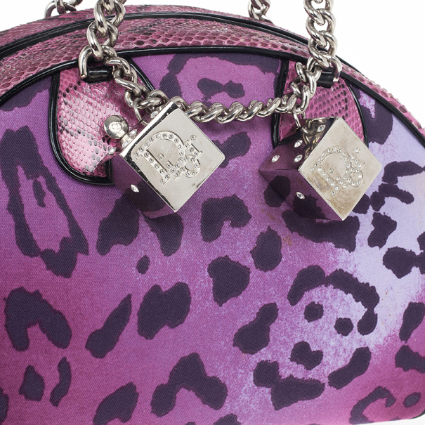 Christian Dior Animal Print, Purple Python-Trimmed Gambler Dice Bag Mini