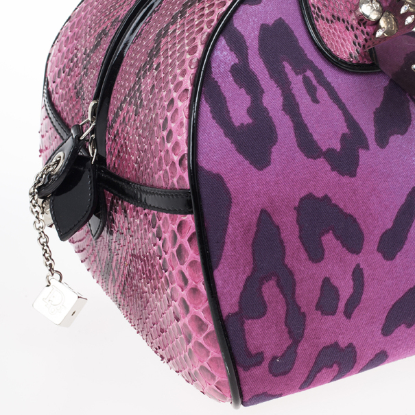 Christian Dior Animal Print, Purple Python-Trimmed Gambler Dice Bag Mini