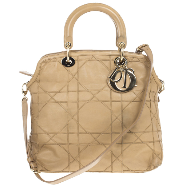 Christian Dior Beige Cannage Quilted Lambskin Leather Granville Tote Bag
