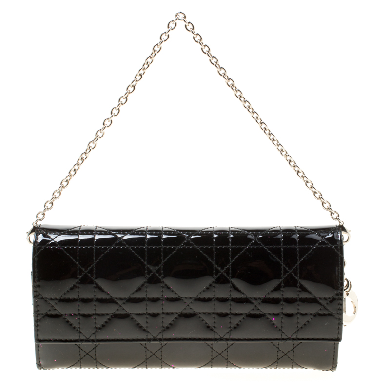 Pre Owned  Dior Black Cannage Patent Leather Lady Dior Clutch