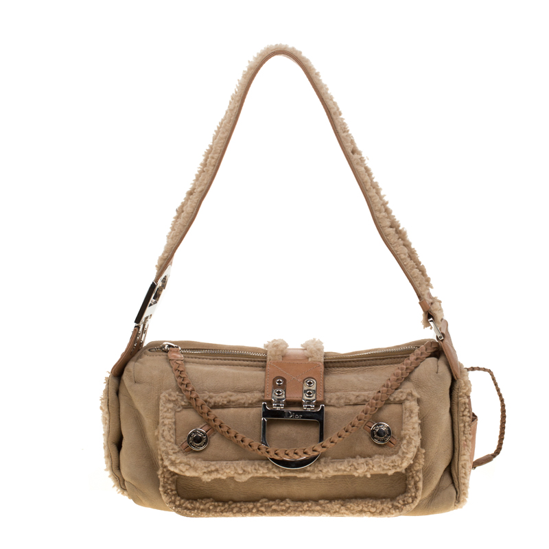 Dior Light Brown Suede And Wool Flight Shoulder Bag Dior Light Brown Suede And Wool Flight Shoulder Bag