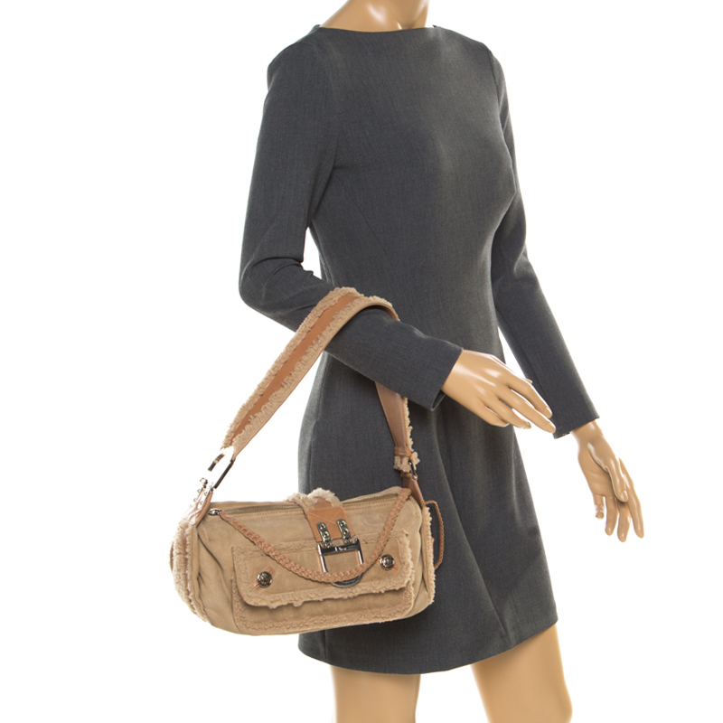 

Dior Light Brown Suede and Wool Flight Shoulder Bag