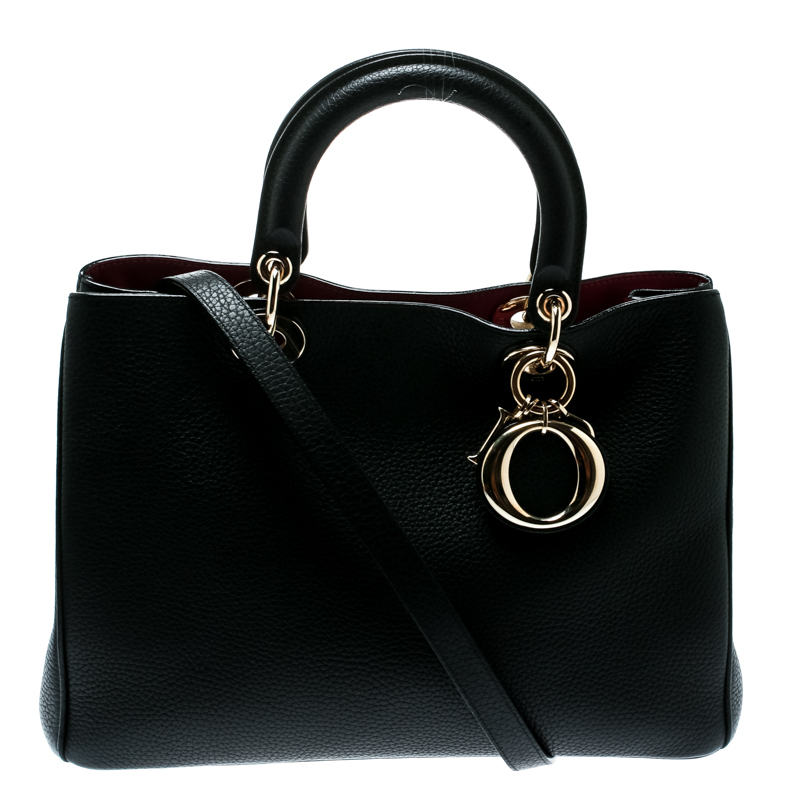 Pre Owned Dior Black Leather Medium Diorissimo Top Handle Bag