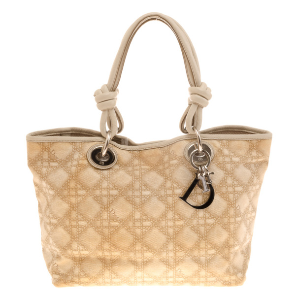Pre Owned Dior Cream Coated Canvas Cherie Tote Bag