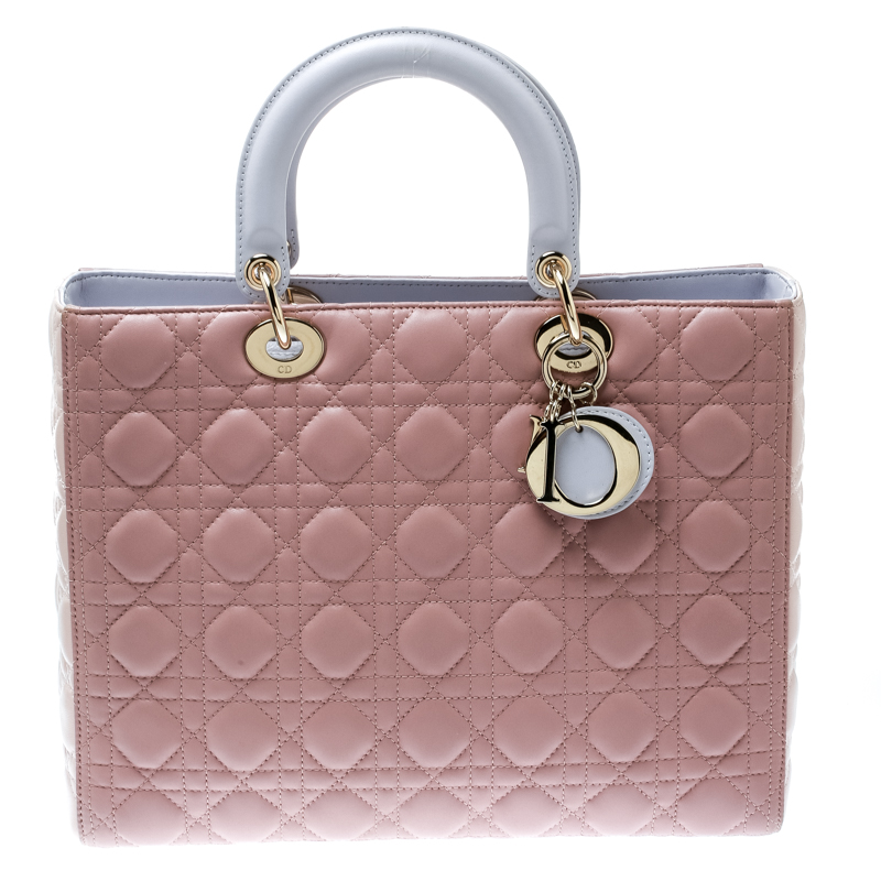 Pre Owned Dior Peach Leather Large Lady Dior Top Handle Bag