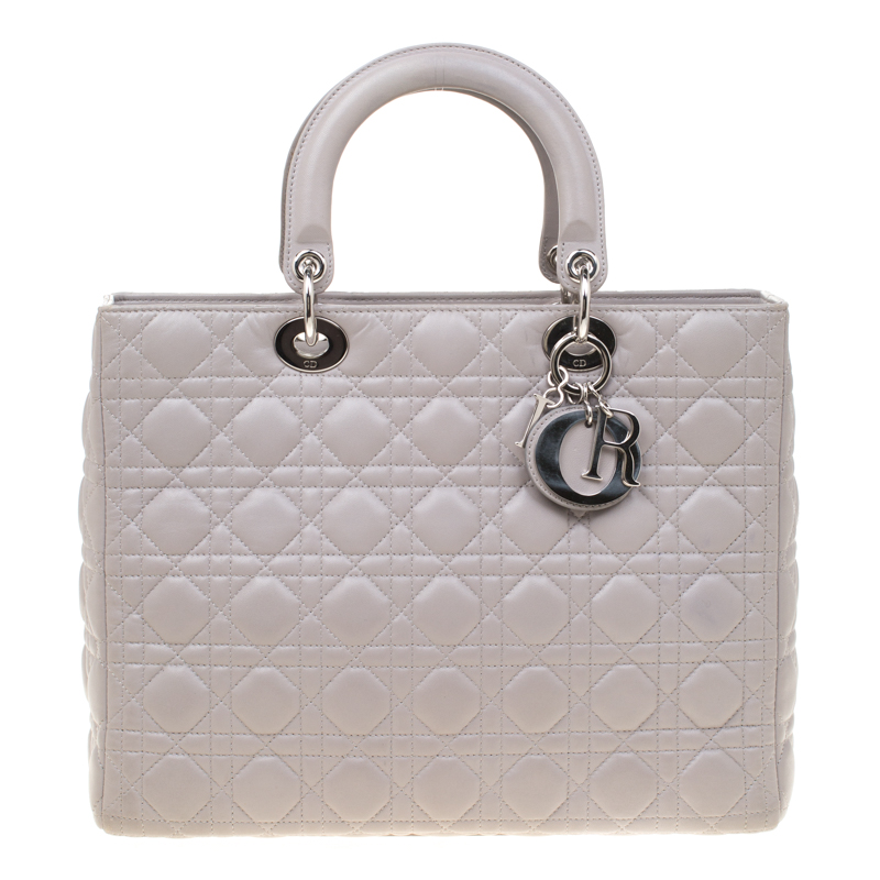 Dior Grey Leather Large Lady Dior Top Handle Bag Dior | The Luxury Closet