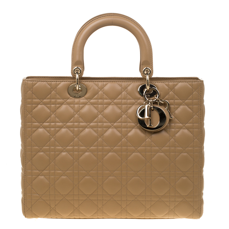 Pre Owned Dior Light Brown Leather Large Lady Dior Top Handle Bag