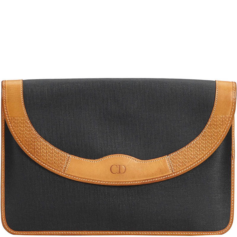 Pre Owned Dior Black Oblique Canvas Clutch Bag