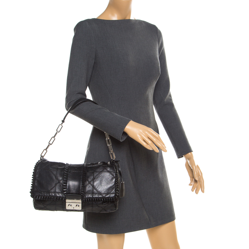 

Dior Black Cannage Ruffle Leather New Lock Flap Bag
