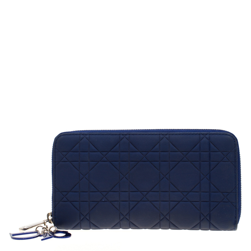 Dior Blue Leather Lady Dior Zip Around Wallet