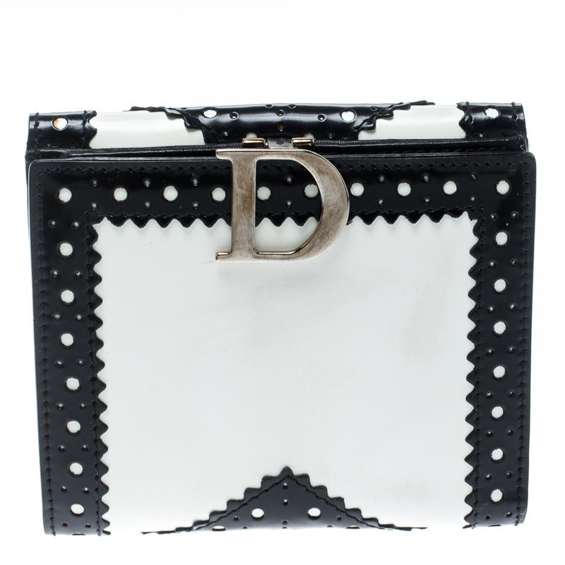 Dior Black/White Brogues Patent Leather Compact Wallet Dior | TLC