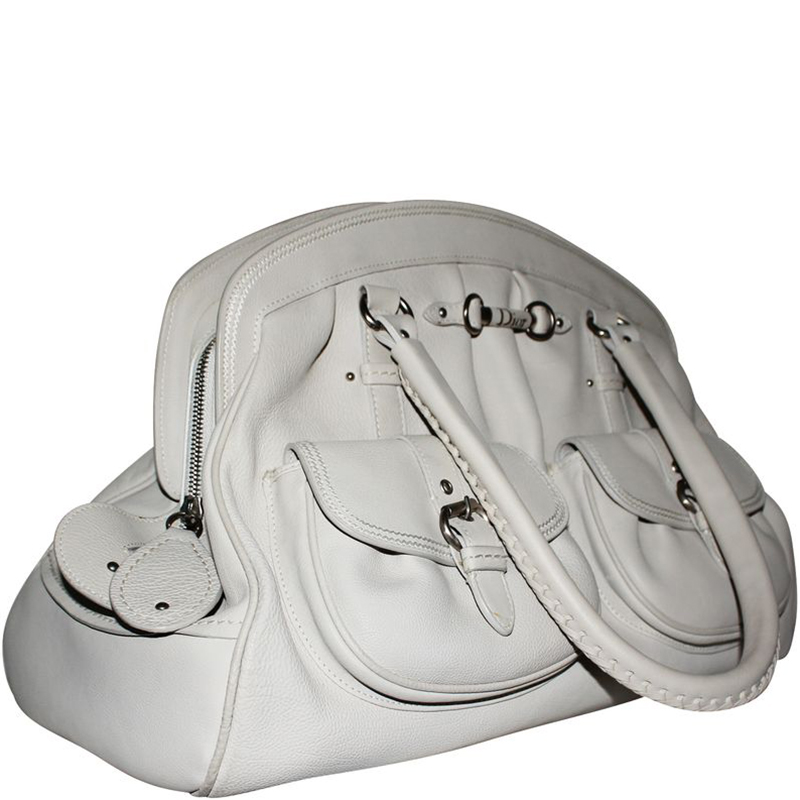 

Dior White Leather Detective Handle Shoulder Bag