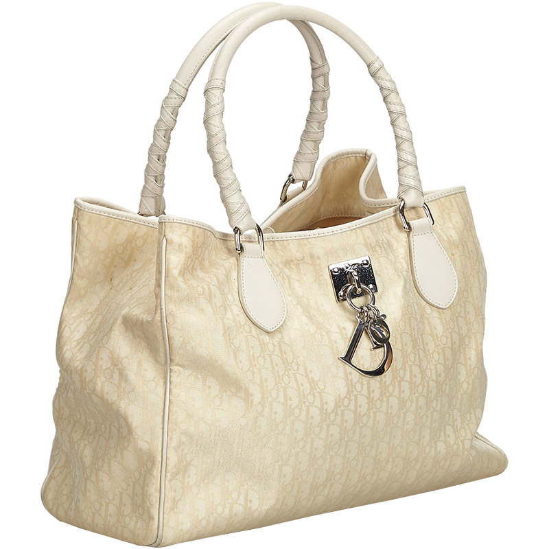 

Christian Dior White/Beige Oblique Canvas and Leather Tote