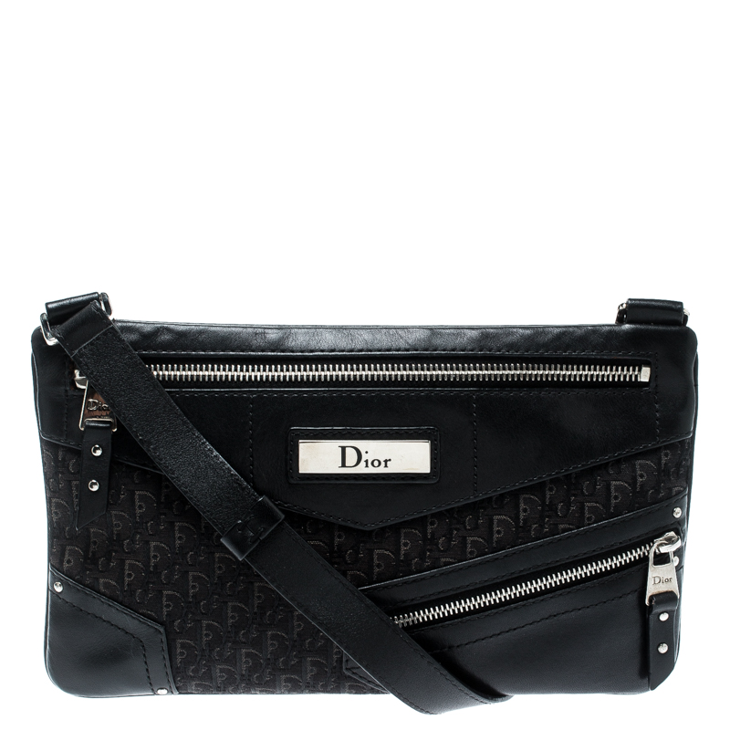 Dior Black Oblique Canvas and Leather Crossbody Bag