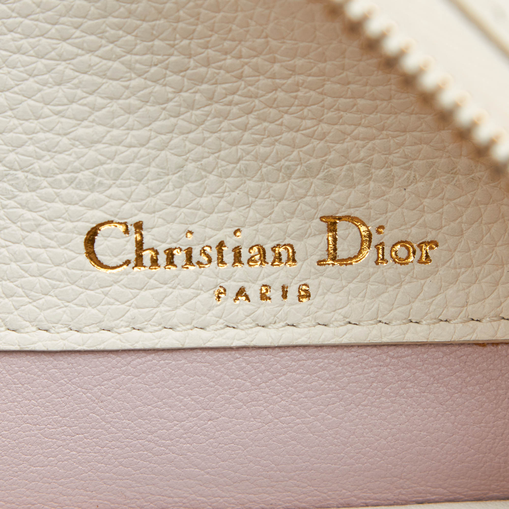 Dior White/Pink Leather Medium Bar Tote