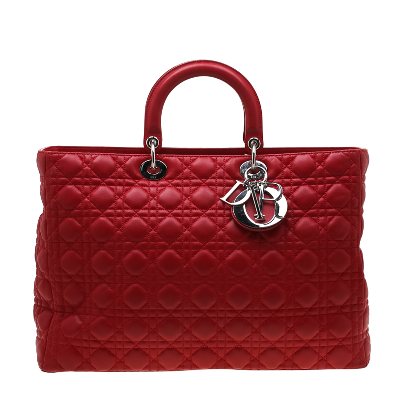 مملوكة مسبقًا Dior Red Leather Extra Large Lady Dior Tote