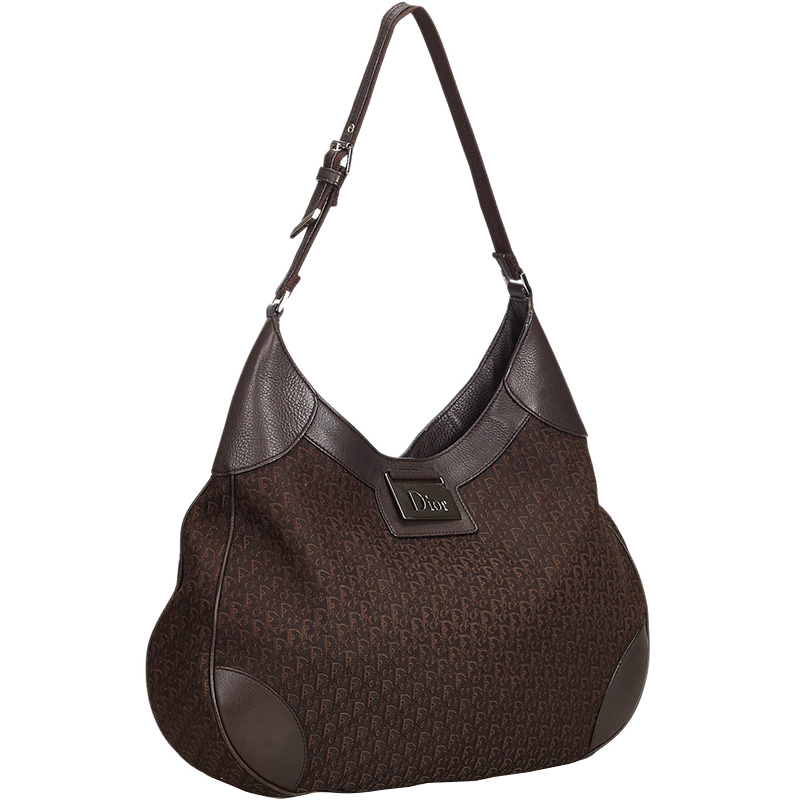 

Christian Dior Black/Brown Oblique Jacquard and Leather Hobo Bag