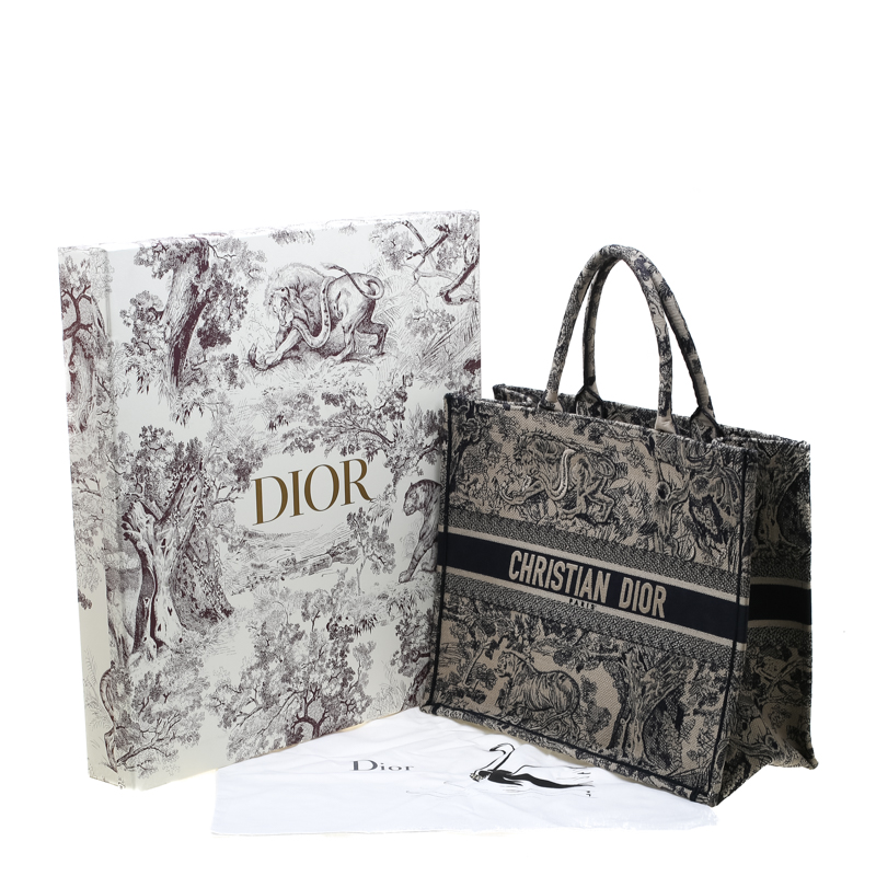 Dior Beige Blue Embroidered Canvas Toile De Jouy Book Tote Dior Tlc