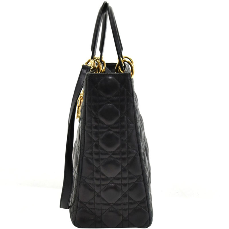 

Dior Black Cannage Quilted Patent Leather Large Lady Dior Tote