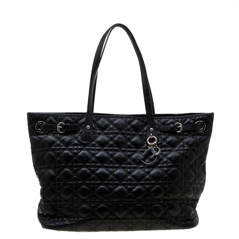 Pre Owned Dior Black Coated Canvas Medium Panarea Shopper Tote