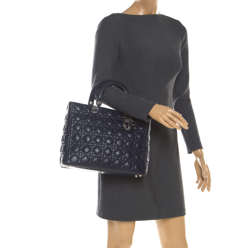 

Dior Navy Blue Leather Large Lady Dior Tote