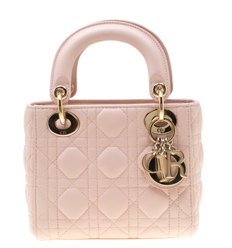 Dior Baby Pink Leather Mini Lady Dior Tote at 1stDibs
