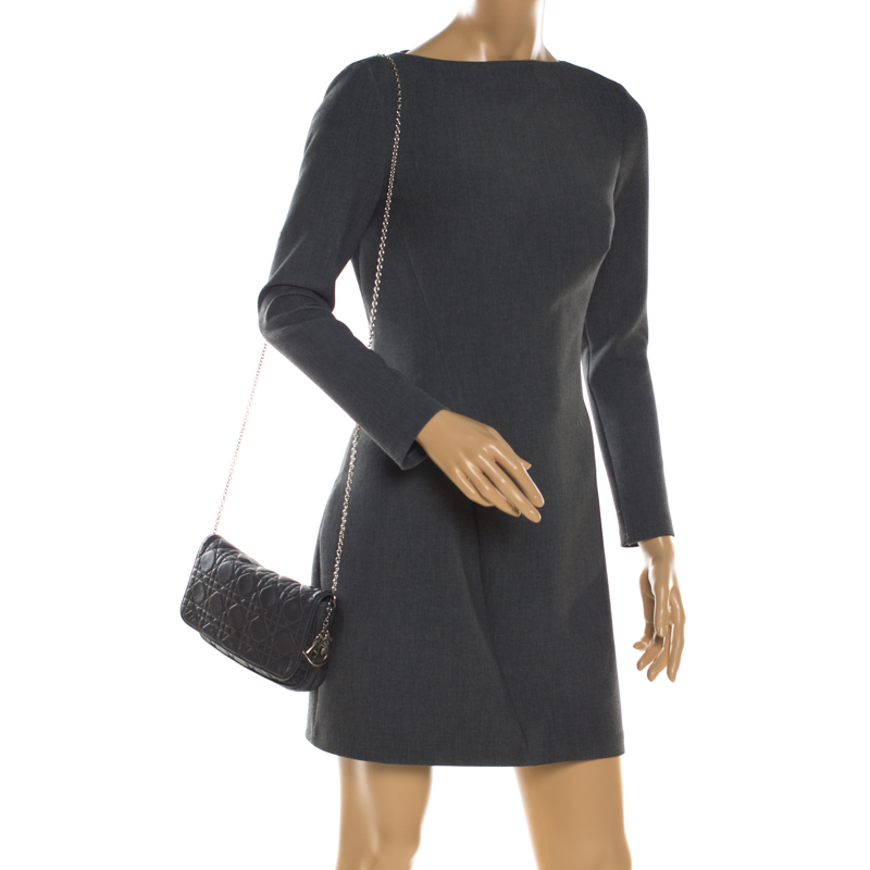 

Dior Dark Grey Cannage Leather Chain Clutch Bag