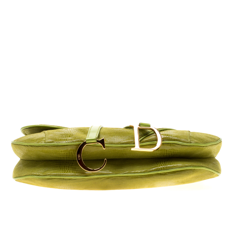 Saddle Dior Handbags Green Exotic leather ref.274550 - Joli Closet