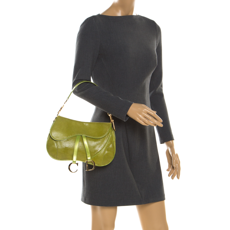 

Dior Green Suede and Patent Leather Lizard Effect Double Saddle Bag