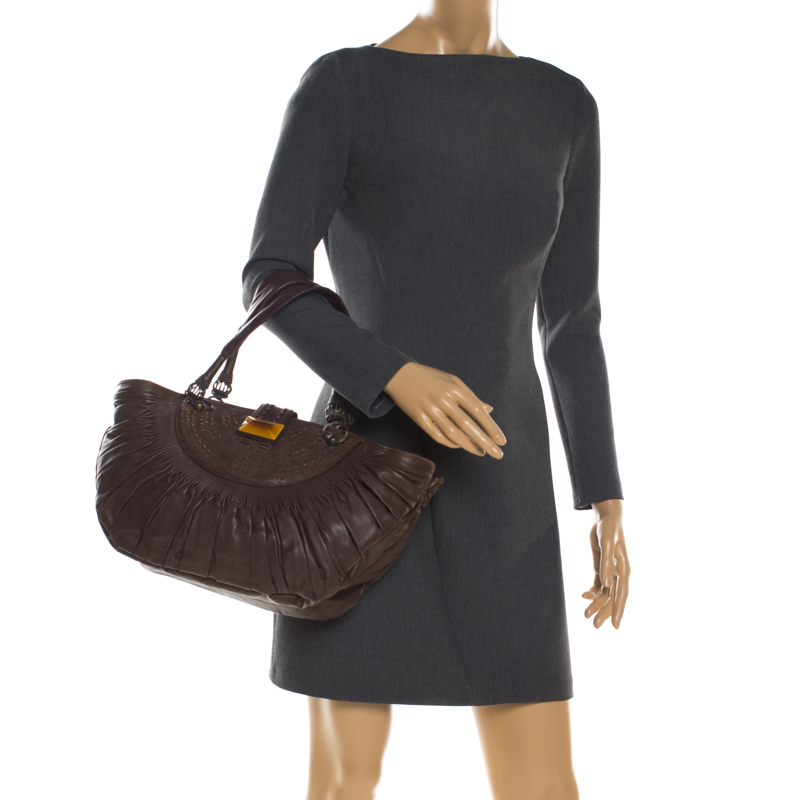 

Dior Brown Pleated Leather Plisse Tote