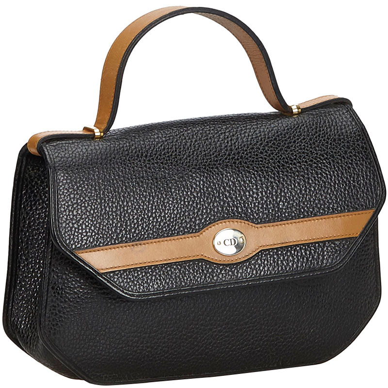 

Christian Dior Black Pebbled Leather Top Handle Bag