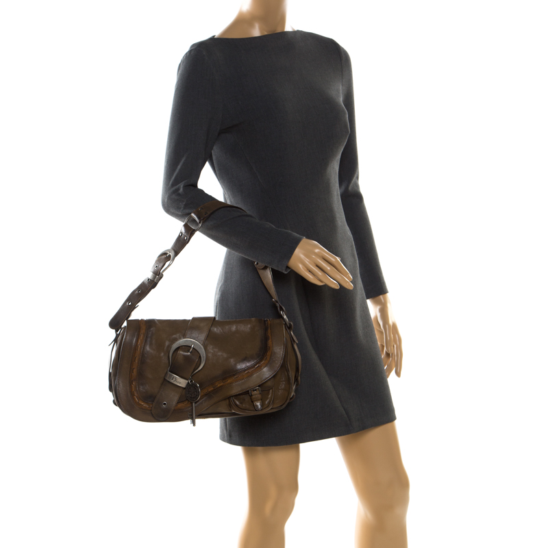 

Dior Khaki Leather Gaucho Large Double Saddle Shoulder Bag, Green