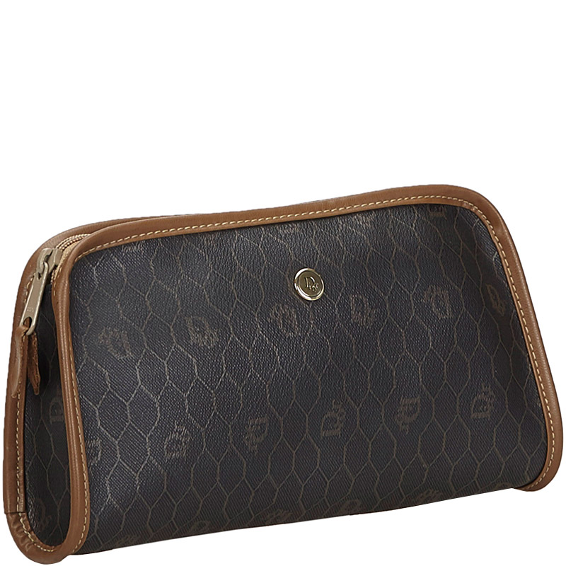 

Christian Dior Black Brown Honeycomb Coated Canvas Clutch Bag