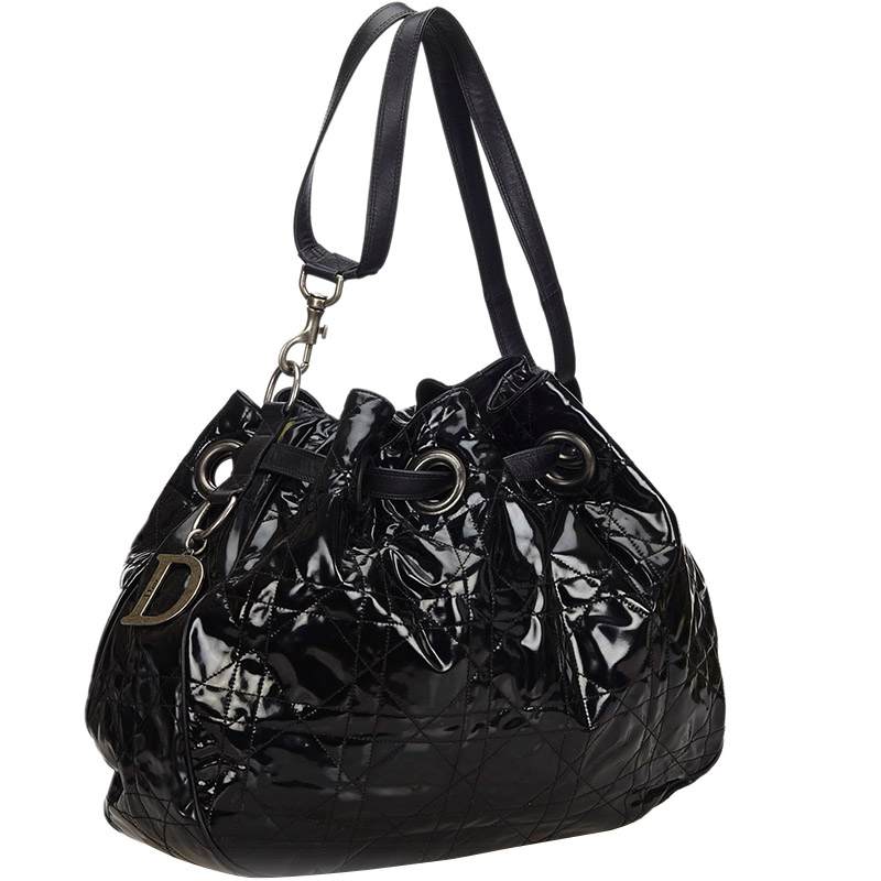 

Dior Black Cannage Patent Leather Tote Bag
