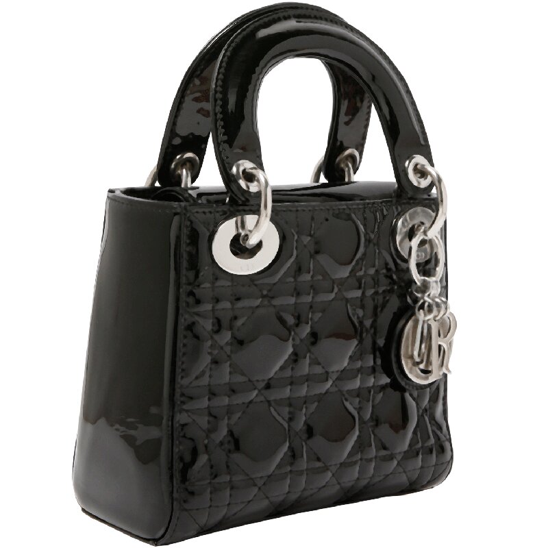 

Dior Black Cannage Patent Leather Mini Lady Dior Tote