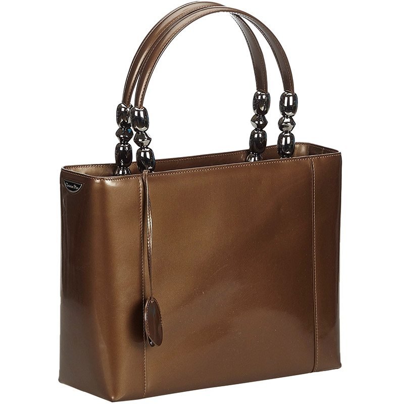 

Dior Brown Patent Leather Beaded Top Handle Bag