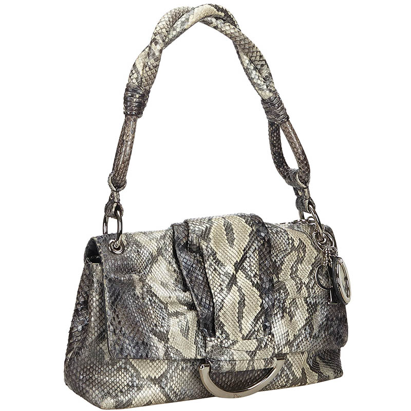 

Dior Gray Python Leather Demi Lune Flap Bag, Grey