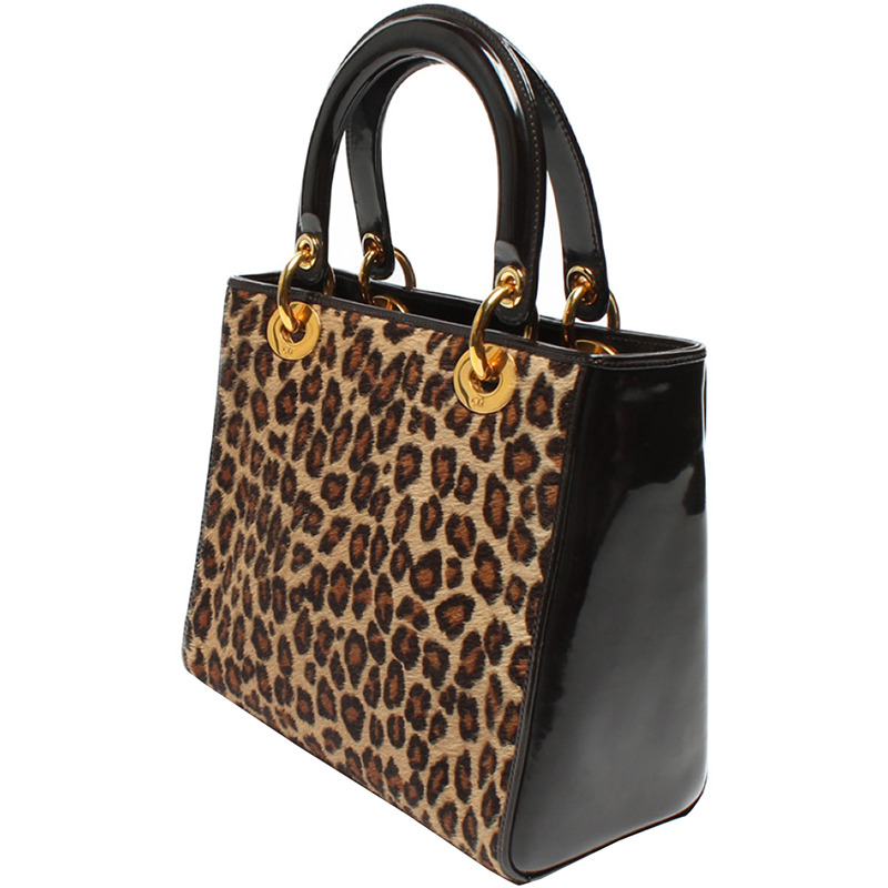

Dior Animal Print Leather Lady Dior Tote, Beige
