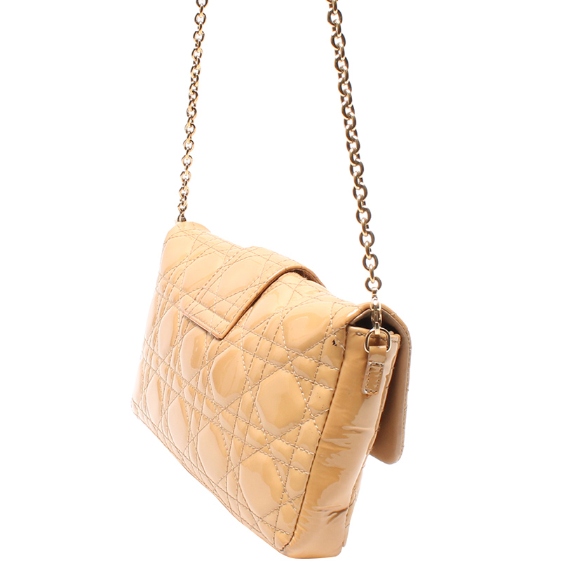 

Dior Beige Quilted Patent Leather Flap Bag
